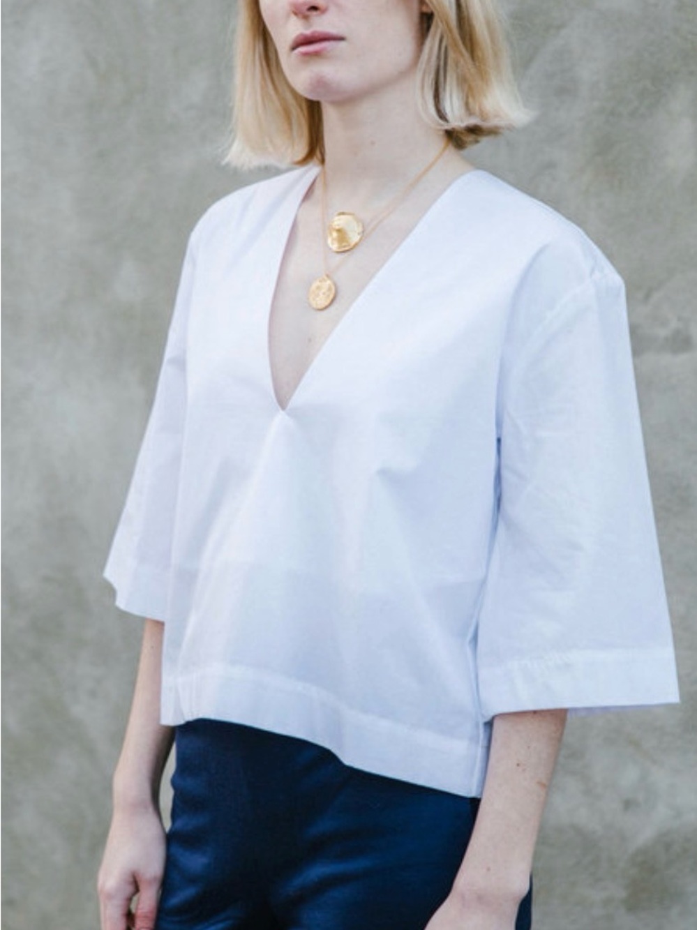 Classic White V-Neck Boxy Blouse